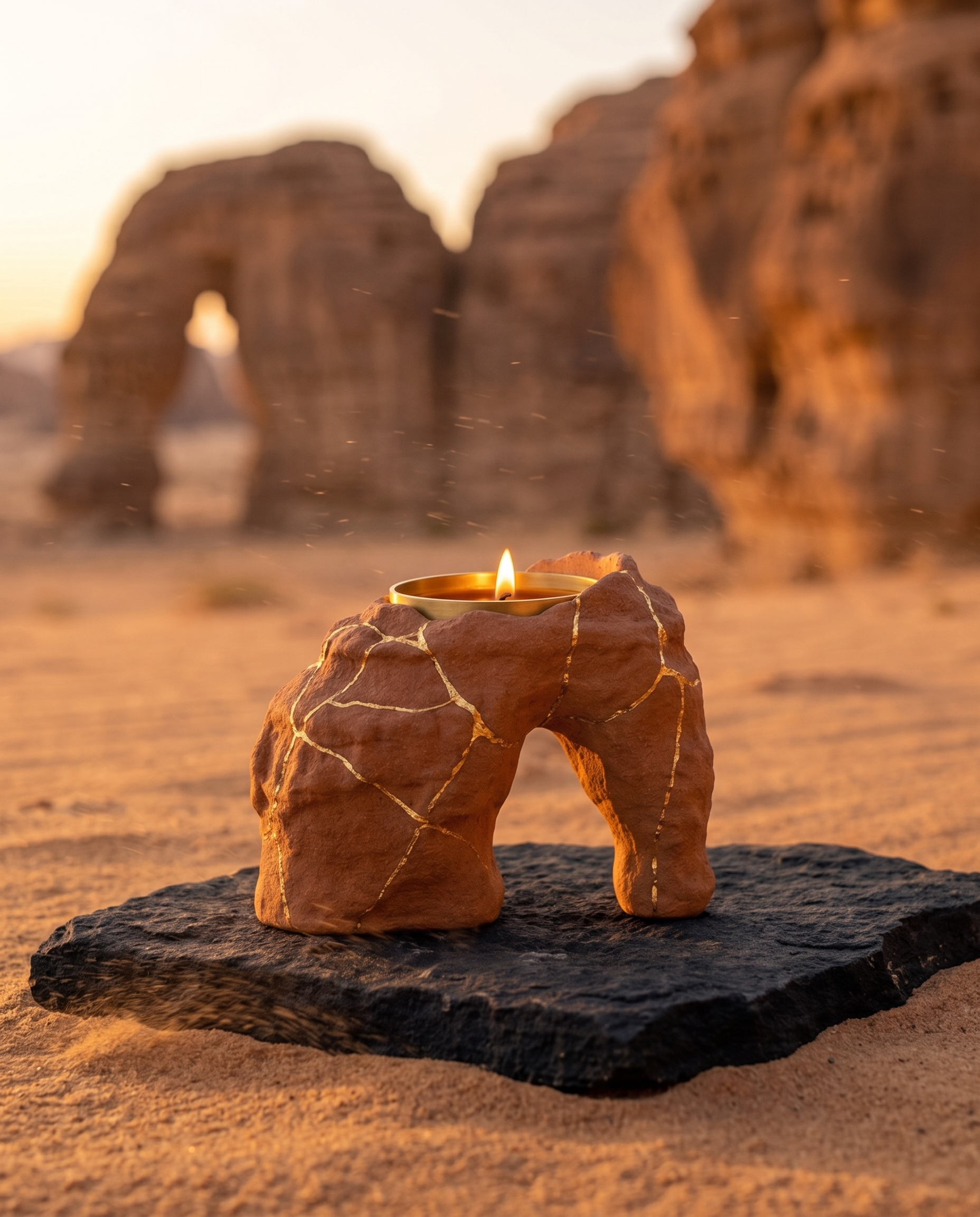 شمعة قوس العلا بعروقها الذهبية أمام صخور العلا